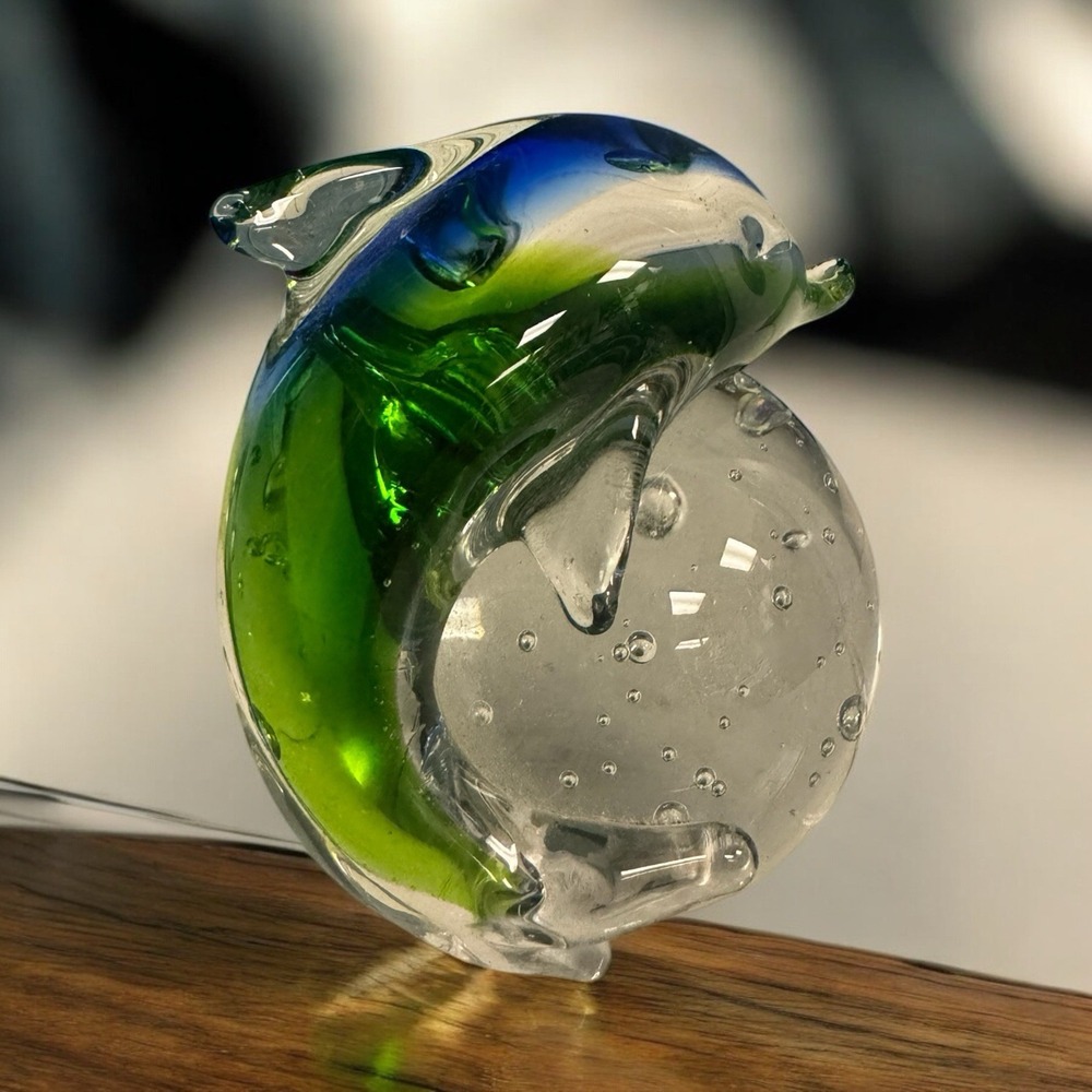 Dynasty Gallery For Collector's Around The World Blue‎ Grn Dolphin Glass Ball